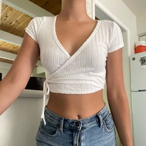 Fashion nova white cotton short sleeve wrap top